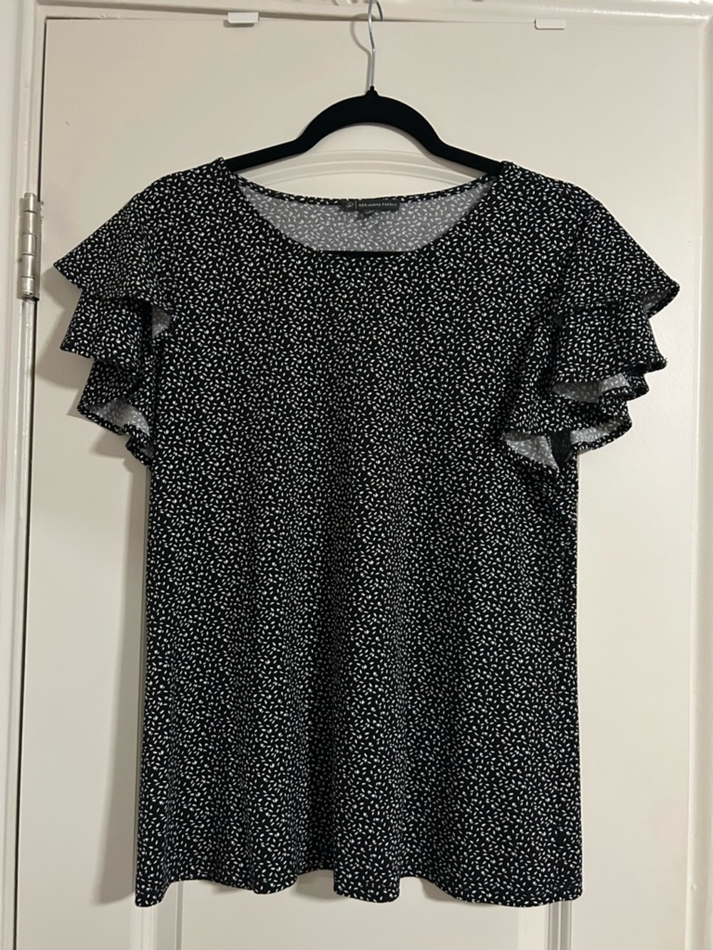 Adrianna Papell Black & White Ruffle Sleeve Shift Dress